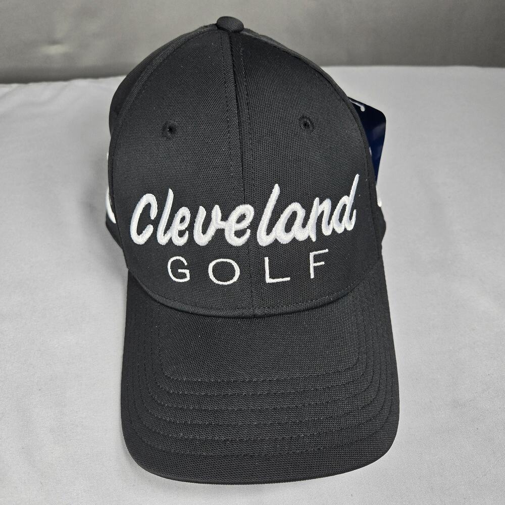 Cleveland Golf Hat Cap Mens Large Black Logo Adjustable Strap Back Nylon Spandex
